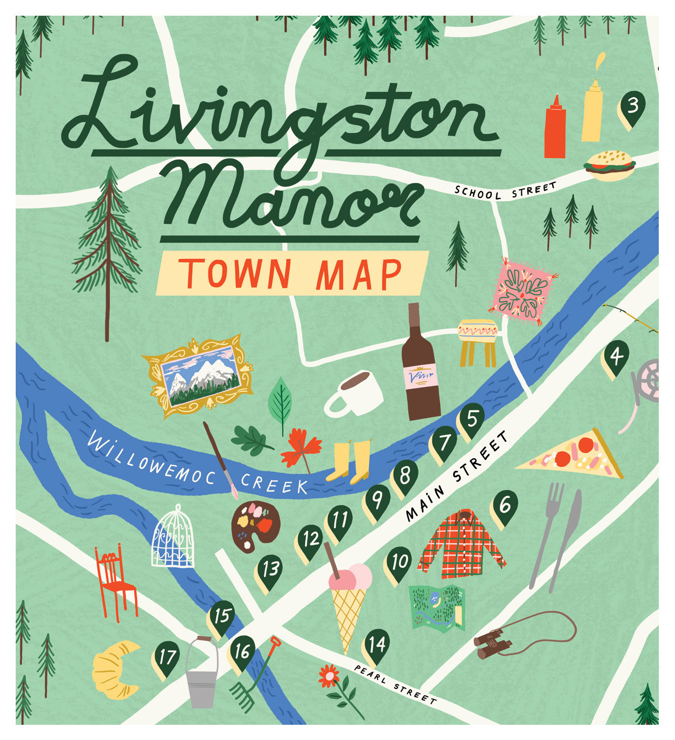 Nina Cosford Illustration - Livingston Manor NY map