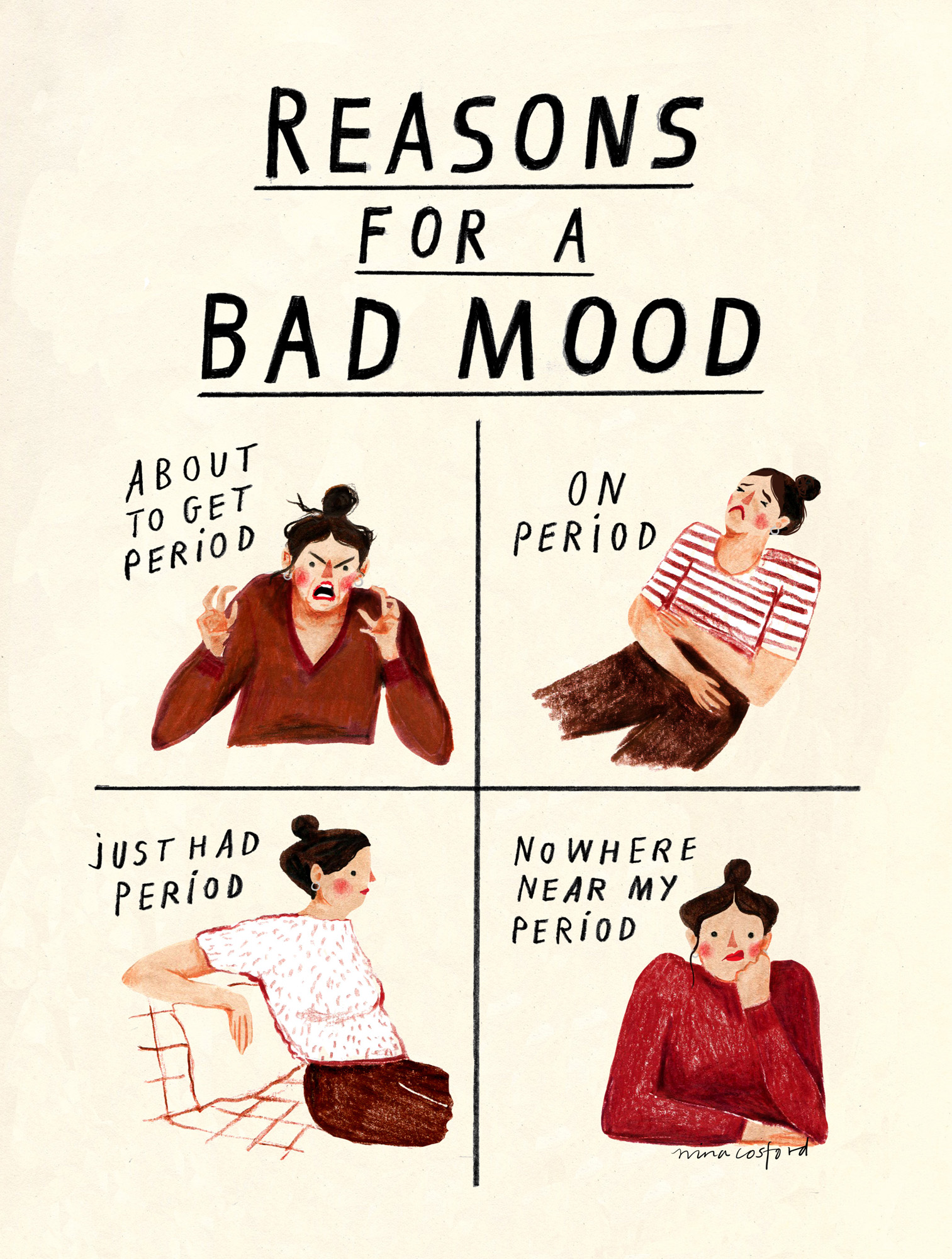 Nina Cosford Illustration - reasons for a bad mood